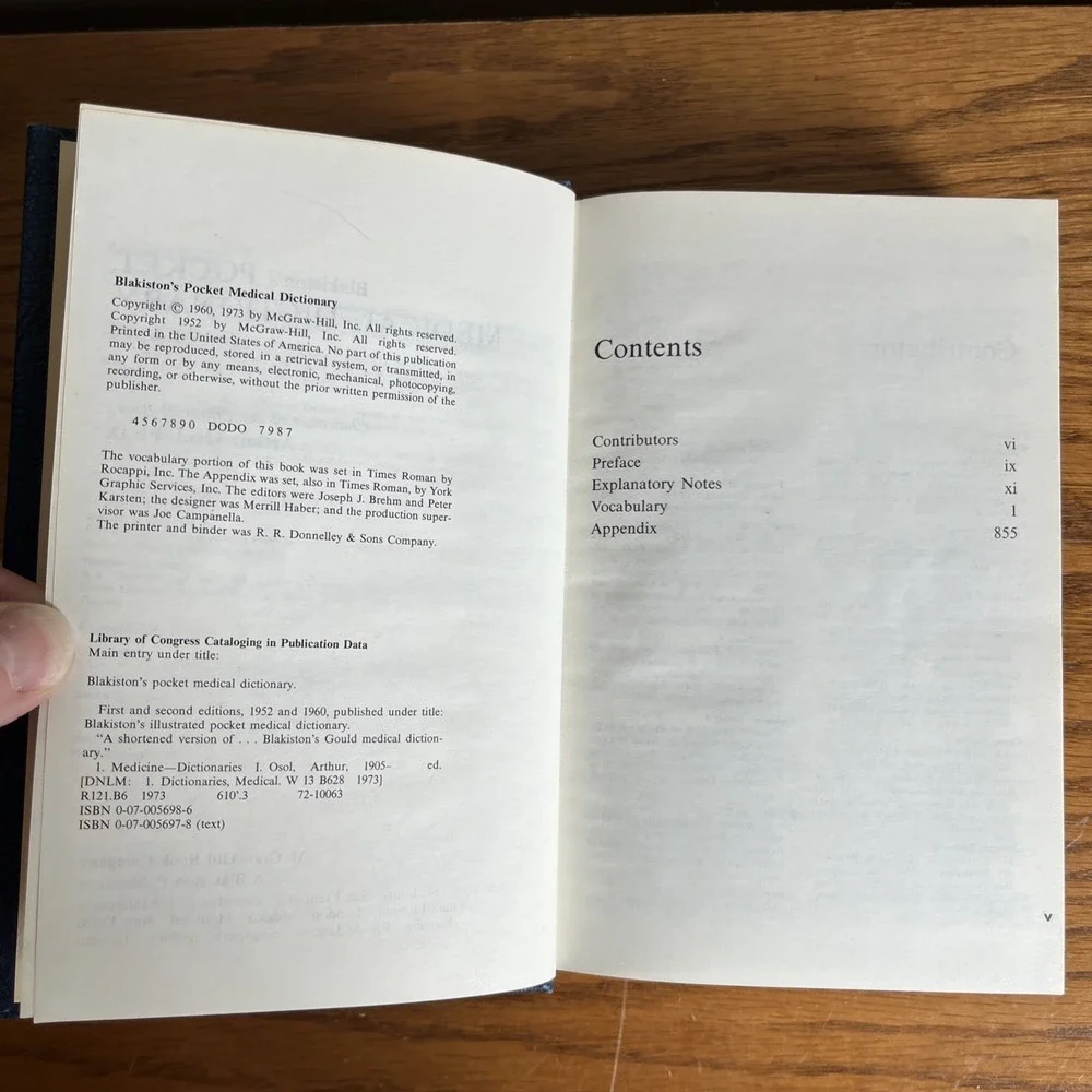 Blakiston's Pocket Medical Dictionary Third Edition Hardcover 1973